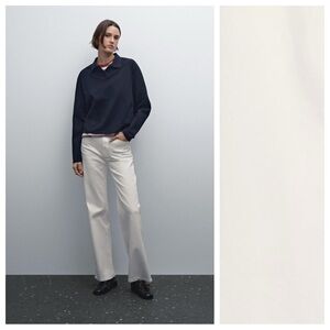 NWT. Massimo Dutti Off White Straight-Leg  High-Waist Denim Trousers. Size 6.